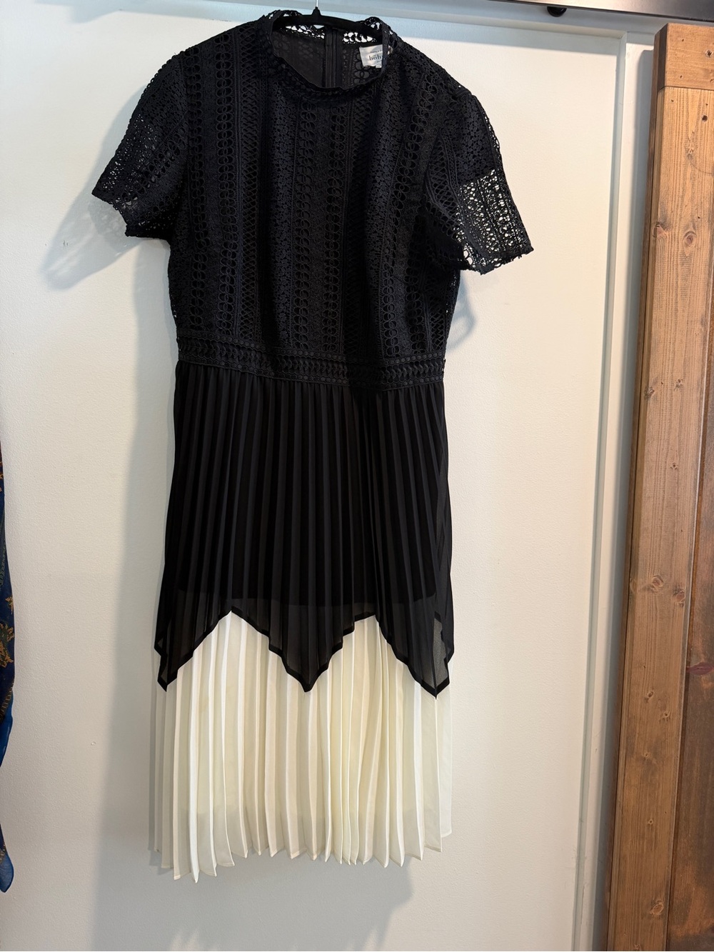 bohme Black and Ivory High-Low Lace Pleat Dress